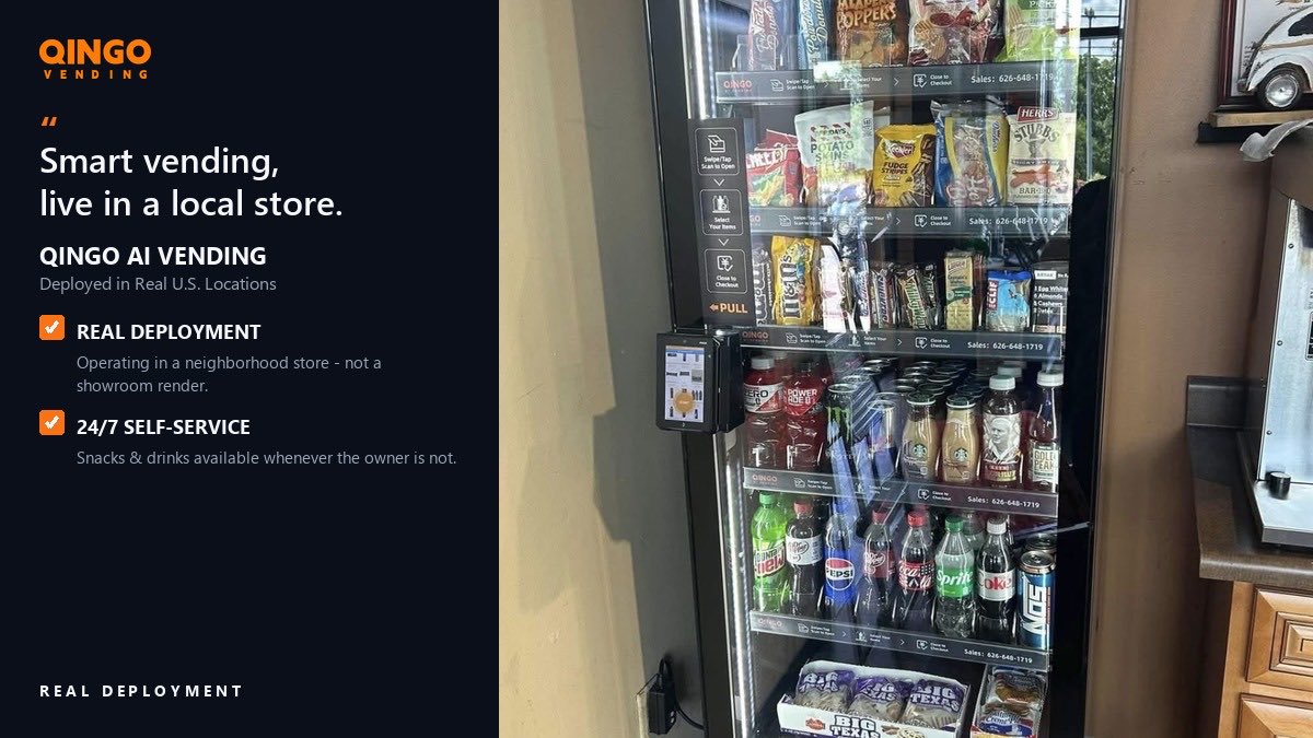 QingoVending's tweet photo. Checkout that starts when the door closes.
AI recognizes every item. No lines, no scanning, no waiting.
#AIVending #qingovending #vendingmachine https://t.co/S9ojcZ5qop