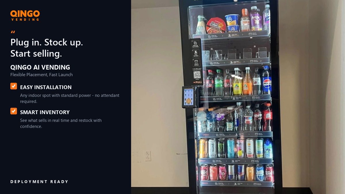 QingoVending's tweet photo. Checkout that starts when the door closes.
AI recognizes every item. No lines, no scanning, no waiting.
#AIVending #qingovending #vendingmachine https://t.co/S9ojcZ5qop
