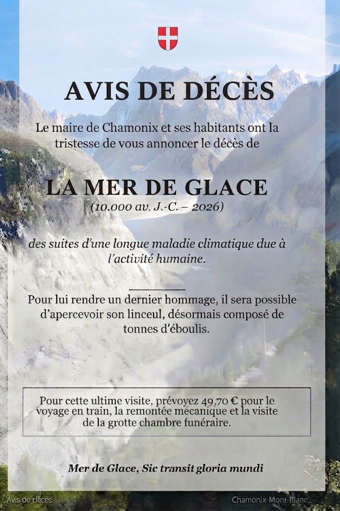 Meteovilles's tweet photo. Une bien triste nouvelle qui en dit long sur la situation... Il ne faut pas prendre ce message au pied de la lettre. Il exprime surtout le fait qu'en 40 ans, la somptueuse Mer de Glace est devenue méconnaissable. Et elle est loin d’être un cas isolé : presque tous nos glaciers reculent à une vitesse spectaculaire. Pour comprendre le sens de ce message, rendez-vous sur cette page >>> https://t.co/AEzQMDjwgN