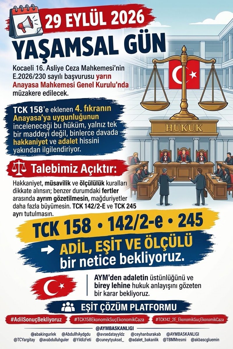 Gugulleri's tweet photo. AYM’den adalet bekliyoruz.

#AyrımsızAdaletİstiyoruz
#TCK158EkonomikSuçaEkonomikCeza 

@abakingurlek @AbdullhAydgdu @avsedatayyldz @ceyhanburakab @AYMBASKANLIGI @TCYargitay @avabdullahguler @YildizFeti @cuneytyuksel_ @adalet_bakanlik @TBMMresmi @akbasogluemin https://t.co/1y8PGKBv8h