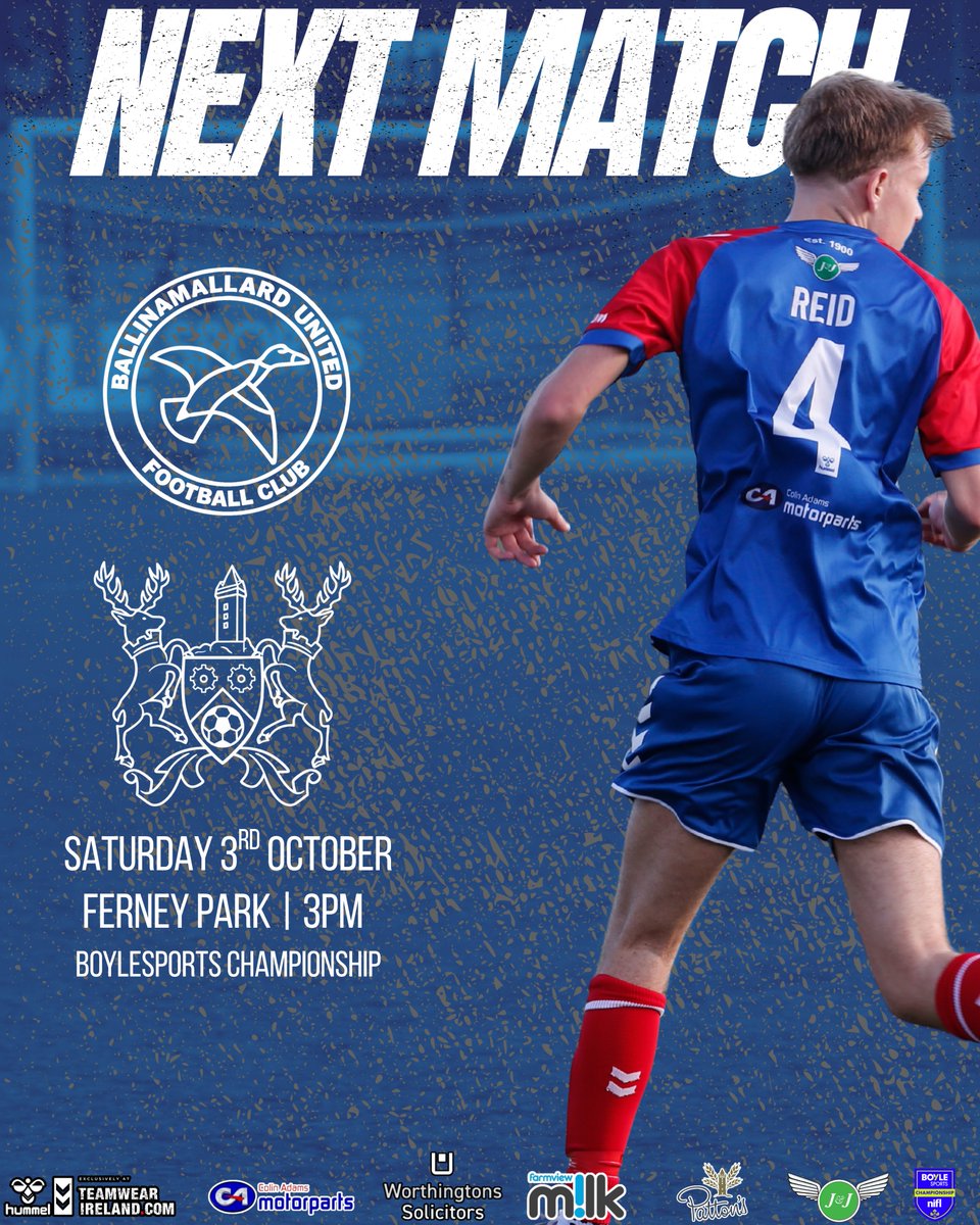 ArdsFC1900's tweet photo. ⏩ 𝐍𝐄𝐗𝐓 𝐌𝐀𝐓𝐂𝐇
🆚 Ballinamallard United
🗓 Sat 3rd October
📍 Ferney Park
🕒 Kick Off 3pm
🏆 BoyleSports Championship
🟥🟦 #RABA https://t.co/xlEU27HSVy