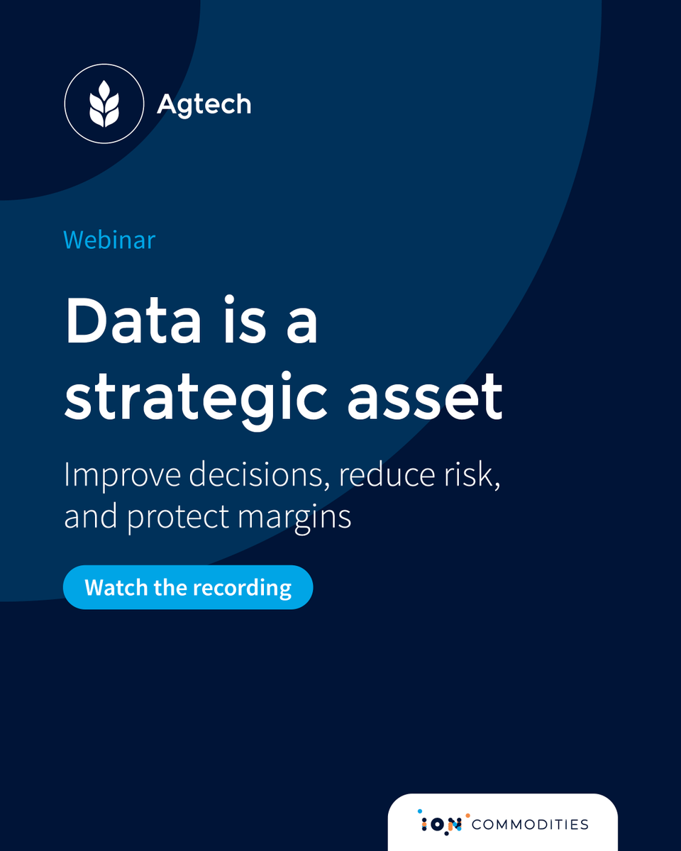 IONCommodities's tweet photo. "Data is a strategic asset." 

Watch our webinar to learn why faster access to trusted data is becoming one of the biggest competitive advantages in grain merchandising. 

Watch now: https://t.co/YmnrPRyk7S https://t.co/lsQm5PWUWW