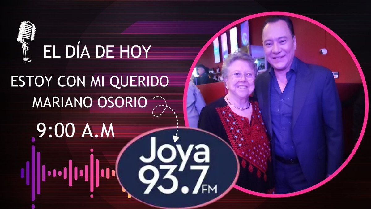 rosaargentinarl's tweet photo. Hoy a las 9:00 a.m. estaré con mi querido Mariano Osorio.
Escúchanos por Joya 93.7 FM
https://t.co/j3yoeMXIzR

#rosaargentina #radio #marianoosorio https://t.co/qX8EhtKCBI