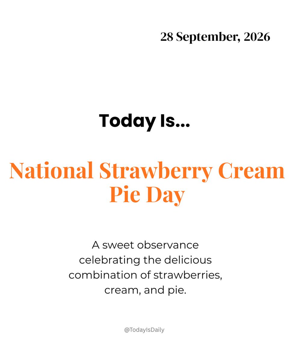 TodayIsDaily_'s tweet photo. 🍓🥧 STRAWBERRIES + CREAM + PIE. Do we really need another reason to celebrate? 😂 Happy National Strawberry Cream Pie Day! Be honest—would you share the last slice? 👀
@FoodNetwork @TasteOfHome @Allrecipes @Food52 @todayisdaily_
#StrawberryCreamPieDay #Strawberry #Pie #Dessert #DessertLovers #Foodie #SweetTreats #Baking #DailyHolidays #September28