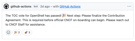 dims's tweet photo. FYI OpenShell was submitted as a sandbox application to CNCF and was accepted a couple of days ago!
#OpenShell #CNCF https://t.co/YdGOgKWG8Y