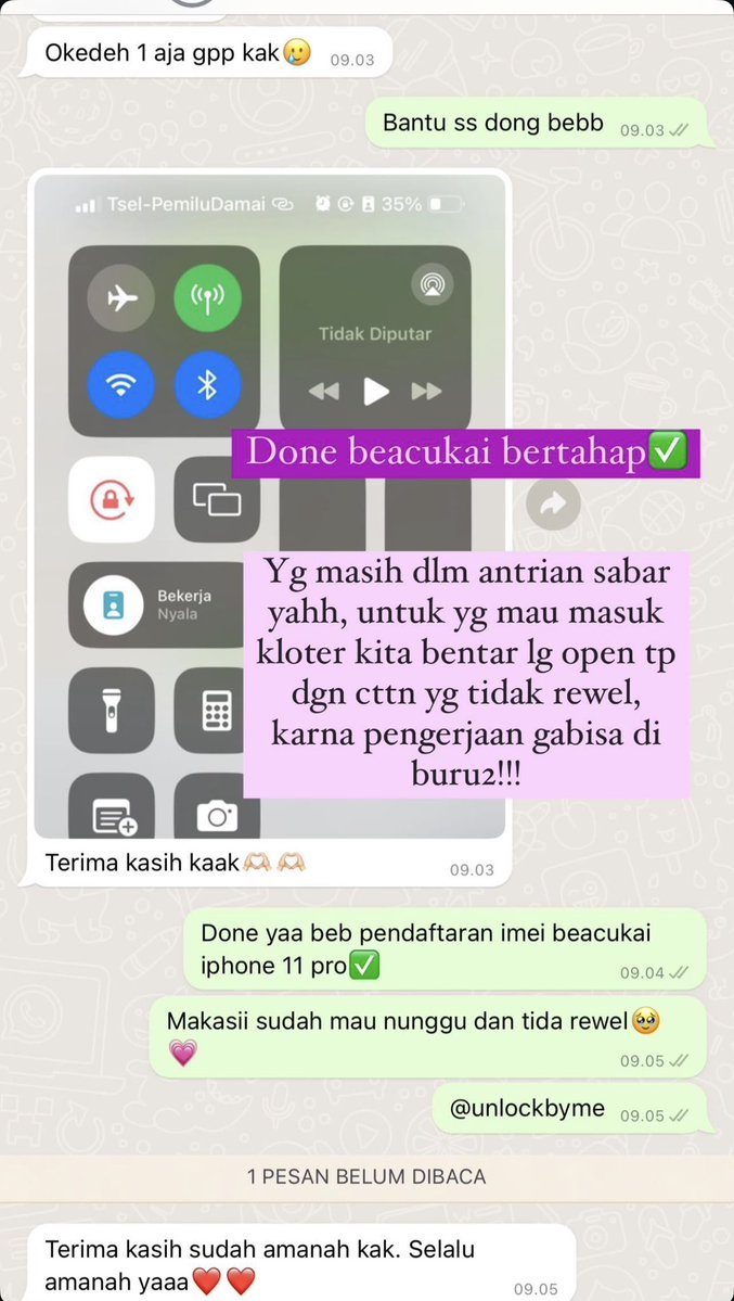 Rokubi_6tails's tweet photo. JASA UNBLOCK IMEI BY ME ✅📲
All Type Hp | iPhone &amp; android |
https://t.co/C6H5Hy63Ux

📶UNLOCK 3 BULAN 200K
📶UNLOCK TRI ONLY 150K
📶UNLOCK BEA CUKAI INBOX

😻 BERGARANSI RESMI 
😻 ALL OPERATOR 
😻 PROSES CEPAT 
😻 AMAN MUDAH TERDAFTAR RESMI✅
😻 BEBAS UPDATE IOS
#zonauang https://t.co/iBbHtzASeD