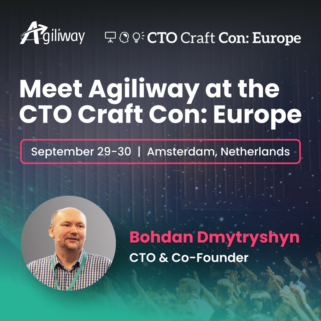 Agiliway's tweet photo. We're joining CTO Craft Con: Europe! 2 days with technology leaders, focused on engineering leadership, scaling tech teams, and how AI is reshaping software delivery. Want to talk? Reach out to Bohdan Dmytryshyn, our CTO &amp; Co-Founder, to book a meeting: https://t.co/iAQdmpvT5k https://t.co/4dXJVuthA3