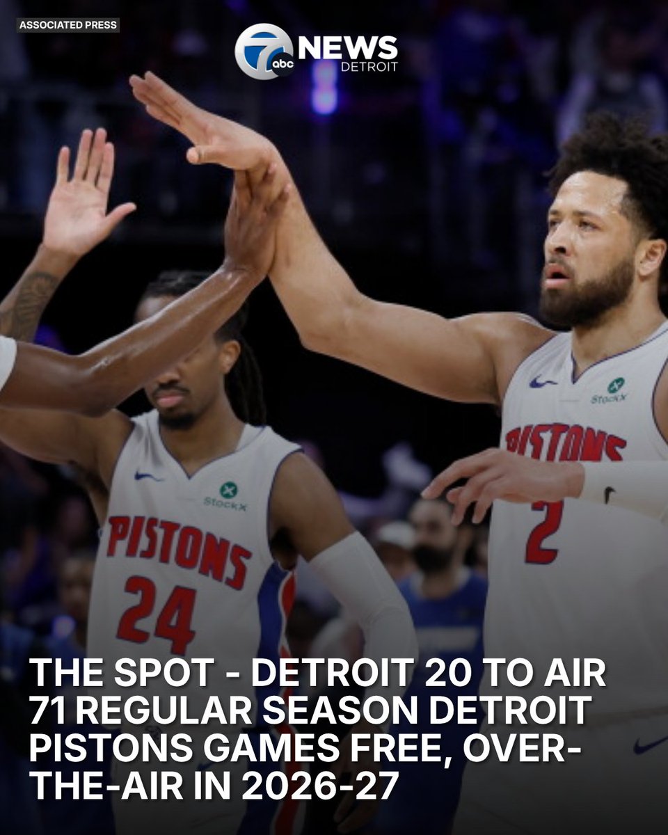 wxyzdetroit's tweet photo. The Spot - Detroit 20 is proud to broadcast 71 games this Detroit Pistons season free, over-the-air for fans in Detroit and across Michigan. Full schedule at the link in our bio. https://t.co/tZ1ZRUns7E