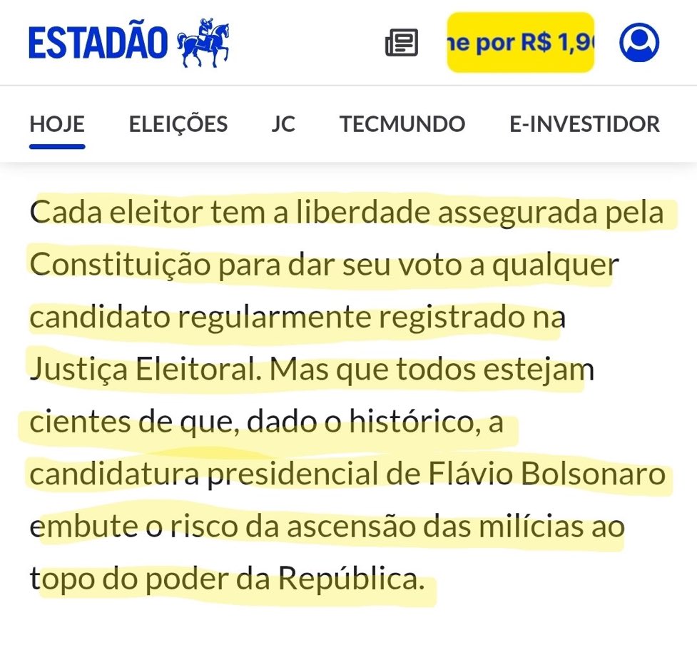 Boscardin's tweet photo. Quando até o Estadão alerta sobre os riscos de se colocar um miliciano no Planalto, você deveria prestar atenção. https://t.co/NFtMmX1Crp