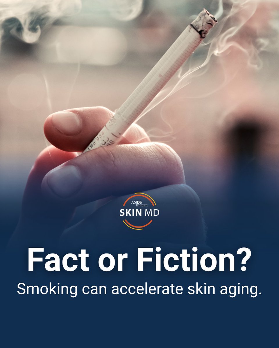 ASDSSkinMD's tweet photo. Fact or Fiction? Smoking can accelerate skin aging.
 
Find the answer below. 
 
#ASDSSkinMD https://t.co/3dQfOZ68XC