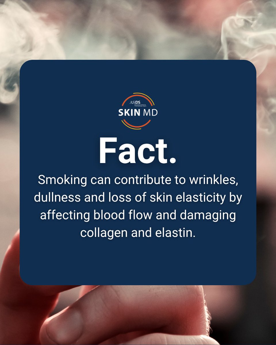 ASDSSkinMD's tweet photo. Fact or Fiction? Smoking can accelerate skin aging.
 
Find the answer below. 
 
#ASDSSkinMD https://t.co/3dQfOZ68XC