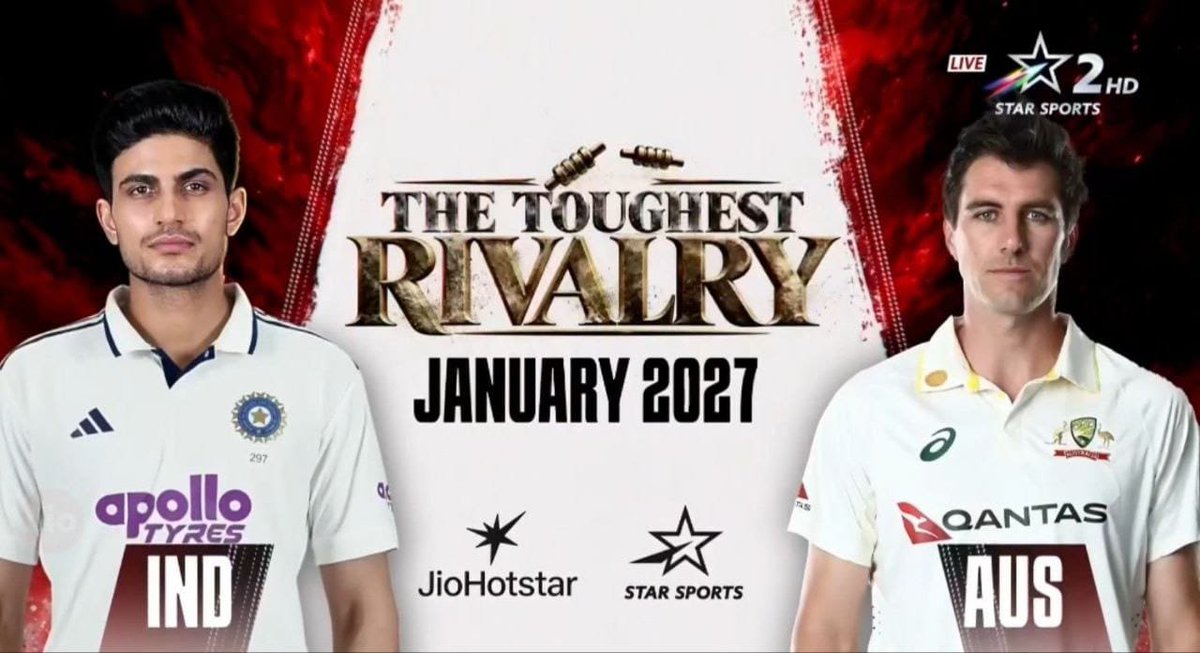 OneEightVK's tweet photo. STAR Sport's POSTER FOR BGT2027 🇮🇳 🇦🇺

#TeamIndia #Cricket #CricketTwitter #WTC27 #BGT #INDvAUS #TestCricket https://t.co/96ka8NzU7J