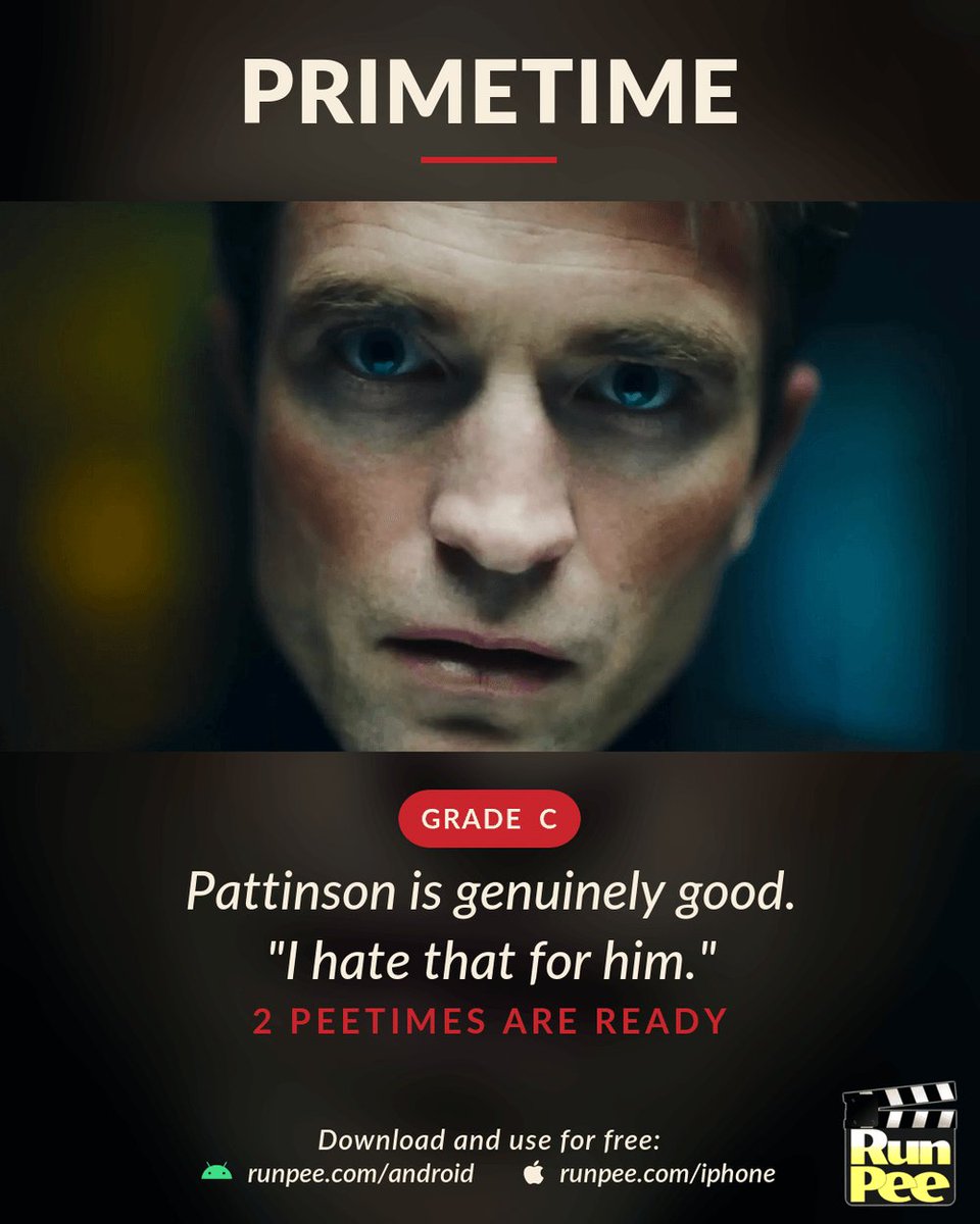 RunPee's tweet photo. Primetime: Robert Pattinson plays To Catch a Predator's Chris Hansen for A24. Our grade: C.

Pattinson is "genuinely good. I hate that for him."

2 Peetimes are ready. Start your timer when A24 fades out.

https://t.co/ussqzPAEZR https://t.co/UO6GRCQYot