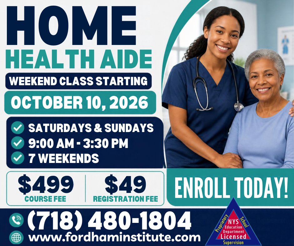 FordhamInstinc's tweet photo. Join Fordham Institute’s 7-Weekend HHA Program starting Oct. 10 in Woodhaven! Build practical skills, boost confidence & step toward a healthcare career—without giving up your weekdays. 🚀
📞 718-480-1804
#HHA #HealthcareCareer #WeekendTraining #Woodhaven #QueensNY https://t.co/dr1BbirdqP