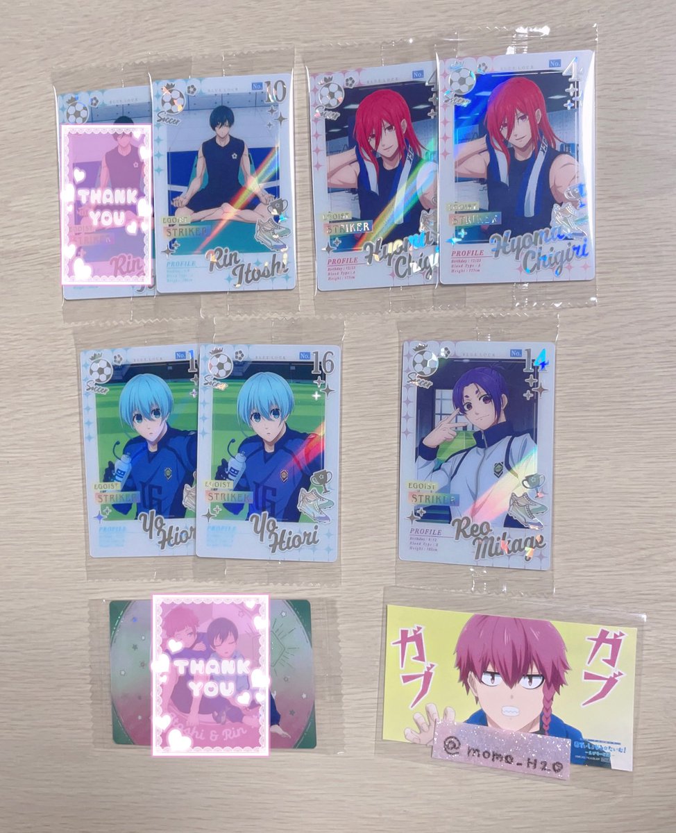 momo_H2O's tweet photo. ブルーロック ブルロ ウエハース6  交換

〈譲〉 
ER  凛 氷織 千切 玲王 
おやすみ  蜂楽 冴 凛 千切 玲王 潔 國神
E  乙也 蟻生 清羅 七星 二子 雪宮 千堂 雷市

〈求〉黒名or3枚目のみ定価+送料

郵送でのお取引希望です🙇‍♀️
比率違い対応致します。
お気軽にお声掛けください😊 https://t.co/0pMLfEVqsU