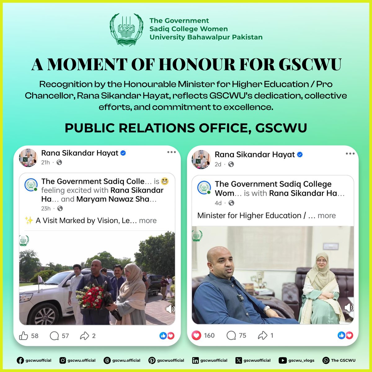 gscwuofficial's tweet photo. 𝗔 𝗠𝗢𝗠𝗘𝗡𝗧 𝗢𝗙 𝗛𝗢𝗡𝗢𝗨𝗥 𝗙𝗢𝗥 𝗚𝗦𝗖𝗪𝗨
Recognition by the Honourable 𝗠𝗶𝗻𝗶𝘀𝘁𝗲𝗿 𝗳𝗼𝗿 𝗘𝗱𝘂𝗰𝗮𝘁𝗶𝗼𝗻 / 𝗣𝗿𝗼 𝗖𝗵𝗮𝗻𝗰𝗲𝗹𝗹𝗼𝗿, @RanaSikandarH reflects GSCWU’s dedication, collective efforts, and commitment to excellence.
#GSCWU #RanaSikandarHayat https://t.co/krJkq9BTIF