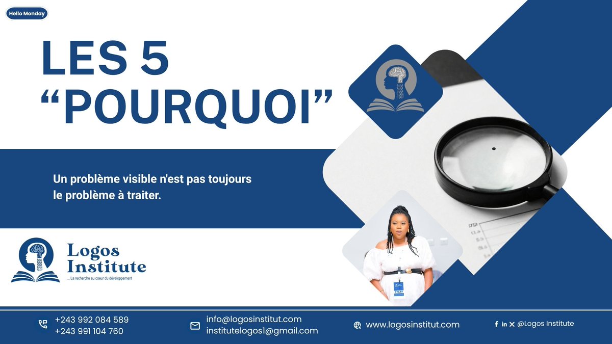 logosinstitute_'s tweet photo. La méthode des 5 "Pourquoi" permet de dépasser le premier constat en questionnant les causes d’un problème:
1️⃣ Identifier
2️⃣ Pourquoi ?
3️⃣ Re-questionner
4️⃣ Approfondir
5️⃣ Vérifier
Cette méthode doit toutefois être complétée par l’observation du terrain, la collecte et l’analyse. https://t.co/yZXRJbrPws