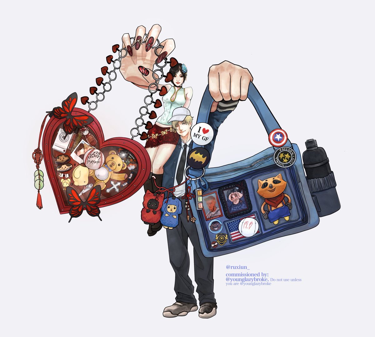 ruxiun_'s tweet photo. Aeon with their ita bags! Had a lot of fun ideating stuff with my client…

In my head, Leon is a baseball player whose personality is loving his hot girlfriend— Ada is a 10/10 baddie who is secretly a sentimental gaffer. They are in love…

(i have 2 new slots open btw) https://t.co/46pdpabD9t