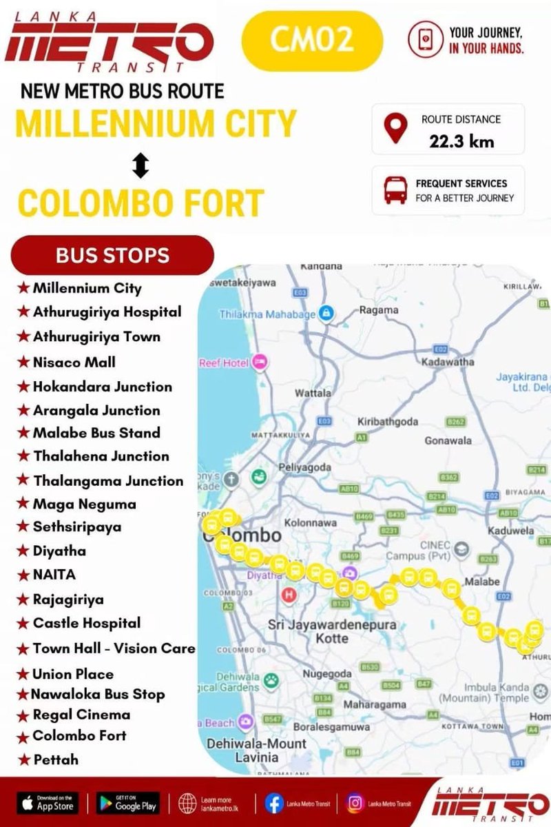 NewsWireLK's tweet photo. Lanka Metro Transit’s Metro Bus Service will be officially launched on September 29, introducing seven routes connecting Colombo with its surrounding areas. See the route maps below. https://t.co/wvth1Qy5tr