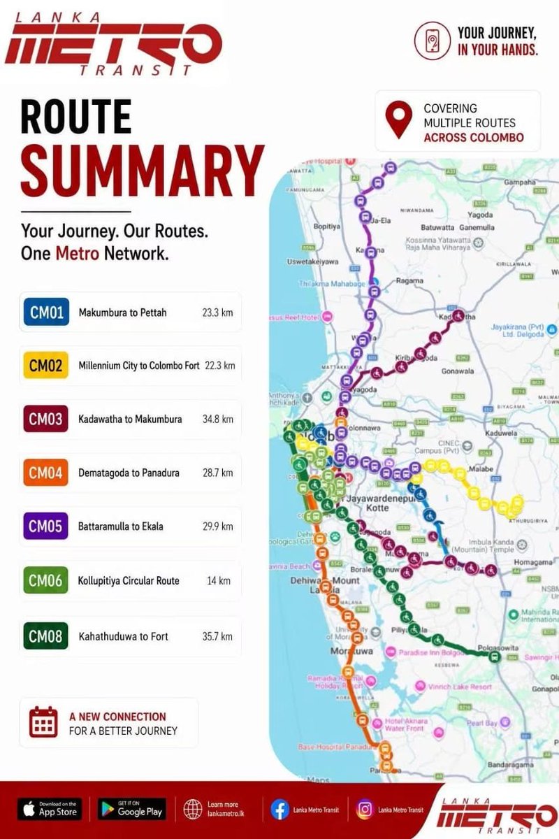 NewsWireLK's tweet photo. Lanka Metro Transit’s Metro Bus Service will be officially launched on September 29, introducing seven routes connecting Colombo with its surrounding areas. See the route maps below. https://t.co/wvth1Qy5tr
