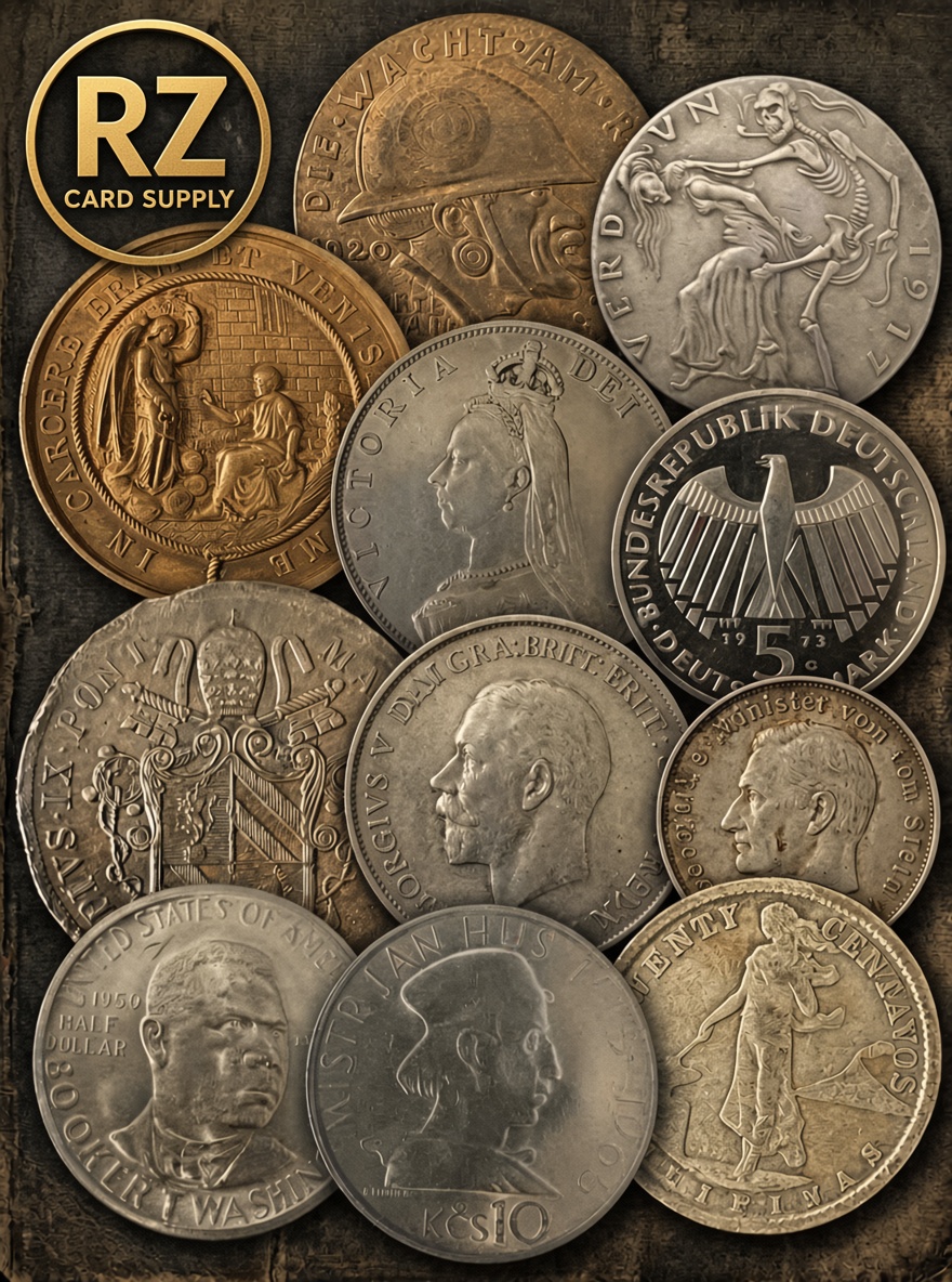 RZCARDSUPPLY's tweet photo. We have Coins &amp; Medals for sale from around the world!🌎 
Come shop with us and find that new piece for your collection!
➡️ https://t.co/9zYgPTtdgL⬅️

 #Numismatics
 #CoinCollecting
 #CoinsForSale
 #SilverCoins 
 #Bullion
 #RareCoins
 #WorldCoins
 #CoinCollector
 #PreciousMetals https://t.co/QebgtbKmWx
