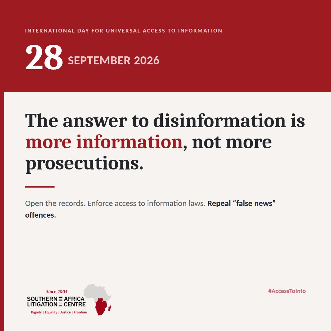 MelusiSiboniso's tweet photo. On #AccessToInfo Day, @achpr_cadhp reminds us that reliable, transparent information is the best defence against disinformation.
The answer is more information. States must open their records, enforce access-to-information laws, and repeal "false news" offences. #IDUAI2026 https://t.co/TLS0ZEBSrs
