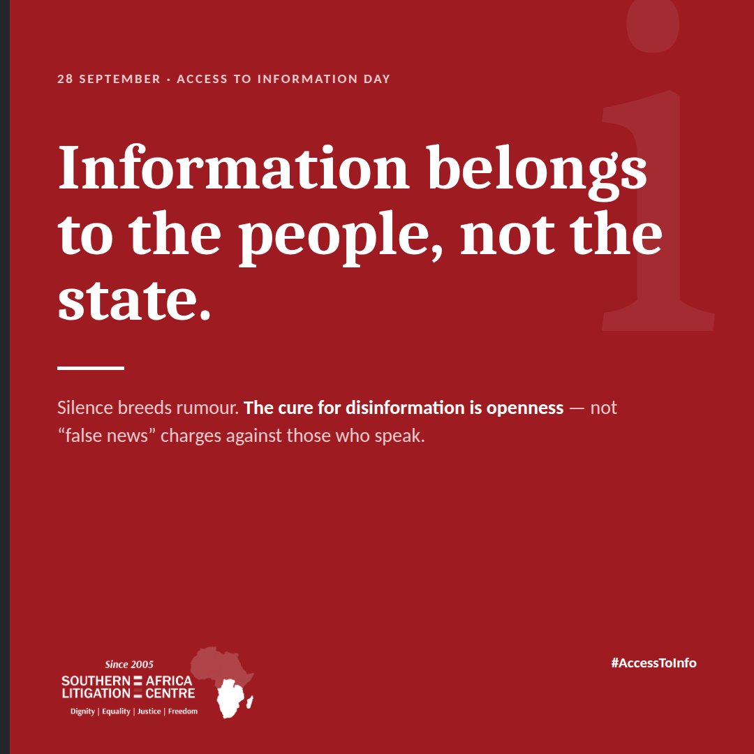MelusiSiboniso's tweet photo. On #AccessToInfo Day, @achpr_cadhp reminds us that reliable, transparent information is the best defence against disinformation.
The answer is more information. States must open their records, enforce access-to-information laws, and repeal "false news" offences. #IDUAI2026 https://t.co/TLS0ZEBSrs