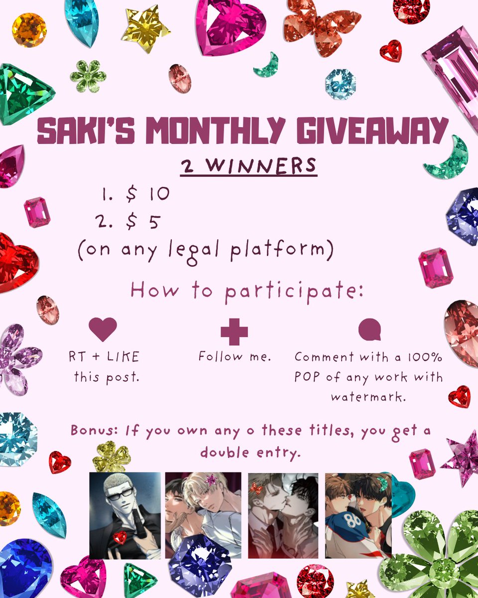 SakiBLverse's tweet photo. ⭐️ MONTHLY GIVEAWAY ⭐️

Since I’ve always supported reading on official platforms, I’d like to start hosting a monthly giveaway ✨️ 
Winners must give me access to their account❗️

🏆 Winners announcement : 30/09/2026
🍀 Good luck to everyone 🍀 https://t.co/Vb17sfdyvH