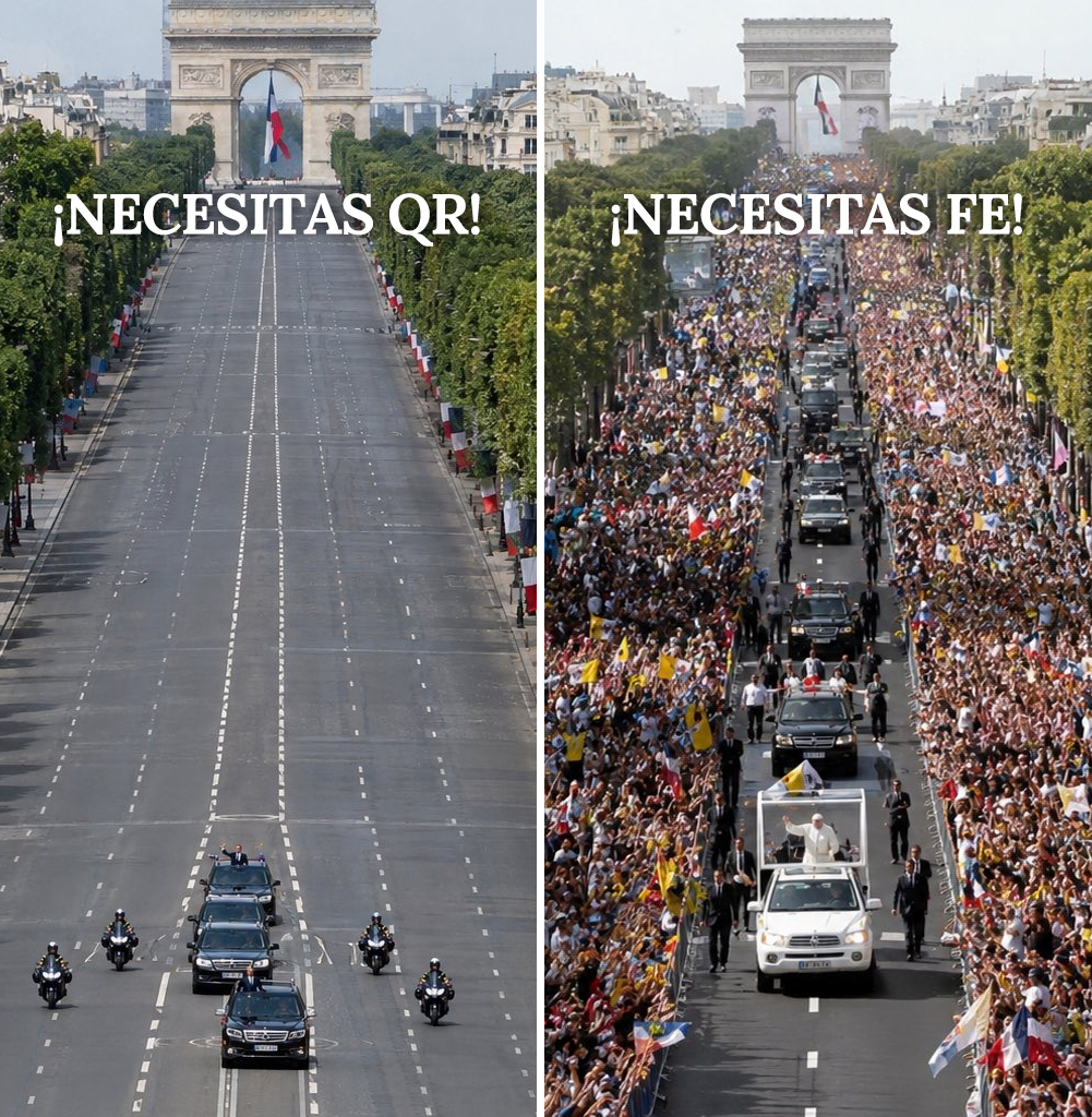 Pildorasdefe's tweet photo. ¿EL MÁS IMPORTANTE? ❓

A la izquierda, un presidente de Francia en los Campos Elíseos. Avenida vacía, vallas por todos lados, seguridad, y hasta QR necesitas para estar allí. ¡Nadie asiste!

A la derecha, la misma avenida, no entra ni un alfiler. El Papa León. Sin QR, sin vallas que detengan; solo fe pura del pueblo: Familias, jóvenes, banderas. ¡Todos quieren presenciarlo!

Ese es el Evangelio de hoy en vivo (Lc 9,46-50).

Los discípulos discutiendo quién de ellos iba a ser el más importante. Jesús no les dio un discurso, tomó a un niño, al que no contaba, al que no tenía voz, y lo puso en medio.

Y dijo: "El más pequeño de todos ustedes es el más grande".

Nosotros medimos la grandeza por el cargo, por los aplausos, por cuánta seguridad necesitas para que nadie se te acerque.

Jesús la mide al revés: Por cuánto te abajas para servir, por cuánto dejas que el pequeño, el vulnerable, el que cometió mil errores, se te acerque y tú le toques, le consueles, le lleves esperanza.

La verdadera grandeza no es subirse a la grada más alta y poner mil obstáculos para que la gente no llegue a ti.

La verdadera grandeza es servir, bajarse del carro, de ese pedestal, abrazar a todos y tocar la carne herida del otro.

Quizás la pregunta no es quién es el más grande, sino a CUÁNTOS estoy dejando de acoger por estar pensando en ser grande.