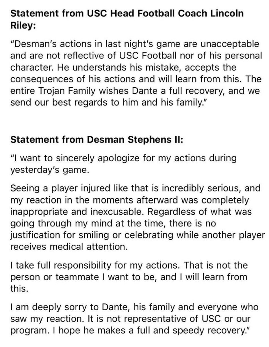 Cfpfanatic10's tweet photo. Obviously you are not athletic at all. So I’ll take it easy on you. There was enough time for him to not throw a shoulder into his head. 

I played football for 17 years at different levels, they can avoid the hit. He chose not too. 

But the problem wasn’t just the hit itself the antics afterwards. 

Since he was showing such great sportsmanship and care for other fellow athletes the team suspended him (this is sarcasm not sure if you have enough brain cells up there to know that.)
