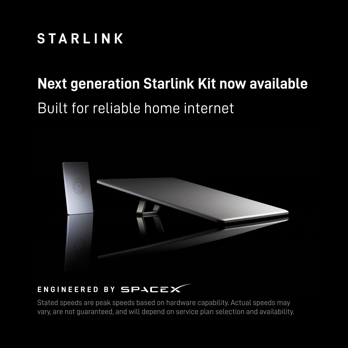 Starlink's tweet photo. The next generation Starlink V5 has a smaller form factor and lightweight design with greater power efficiency.

With speeds up to 375+ Mbps, Starlink V5 delivers reliable home internet for streaming, video calling, gaming and more.

Available in select areas.