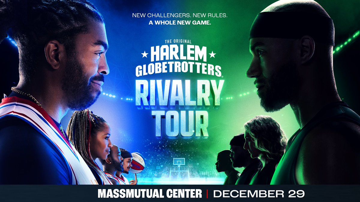 MM_Center's tweet photo. 🏀 THE RIVALRY IS COMING TO SPRINGFIELD! 
The world-famous Harlem Globetrotters bring the all-new Rivalry Tour to MassMutual Center on December 29!
🎟️ Tickets on sale Friday, October 2 at 10AM! https://t.co/RpYpuCZtmK