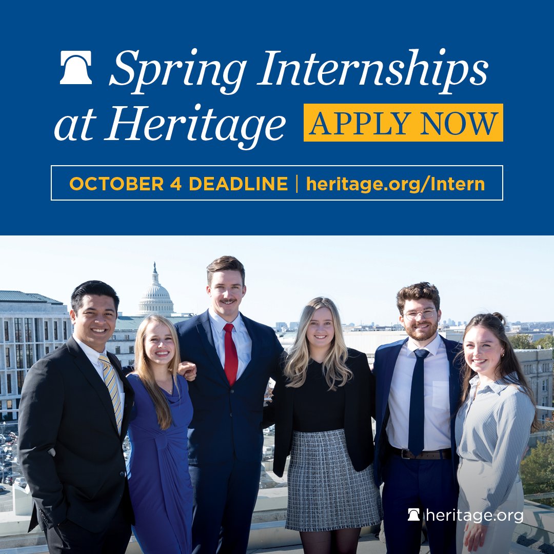Heritage's tweet photo. Find your place in the conservative movement.

The Young Leaders Program is more than an internship. It's a community of ambitious young conservatives committed to shaping the future of our country.

Spend the spring in Washington, D.C. learning from policy leaders, building lifelong friendships, and gaining experience that will prepare you for what's next.

Applications are encouraged by October 4. https://t.co/DCeij8H02H