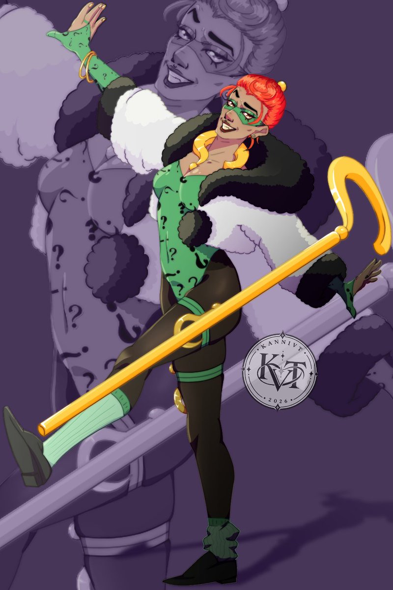 KanniVT's tweet photo. Saw this coat while I was scrolling through insta and felt that a fem riddled would def wear it! The fem riddler is based off the Jim Carrey version from 1995! #fanart #theriddler #digitalartㅤ https://t.co/o8f34DnBoF