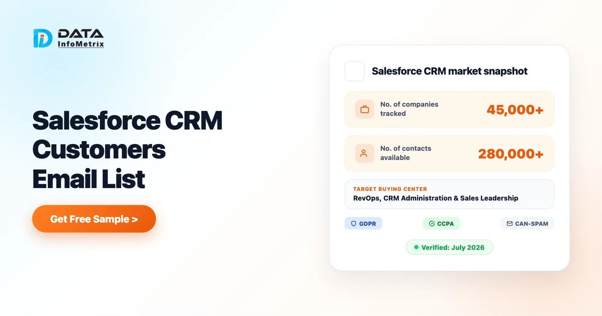DataInfometrix's tweet photo. Know which companies are running Salesforce CRM. Turn technology adoption into a GTM signal for competitor targeting, integrations, migration & add-on opportunities.
https://t.co/kWESeyuEx1
#Salesforce #InstalledBaseData #Technographics https://t.co/XgnM9Ugj6P
