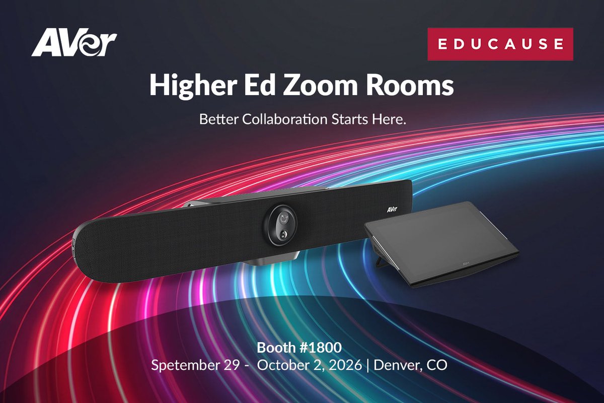 AVerInformation's tweet photo. Explore AVer's Zoom Room solutions for higher education, featuring the CP10 G2 for one-touch room control and the VB370A Android™ Powered Dual Lens 4K Video Bar.

Designed for campus collaboration, AVer helps make Zoom Rooms easier to use, deploy, and support.

#CONNECTBETTER https://t.co/Wu3ei3VJAo