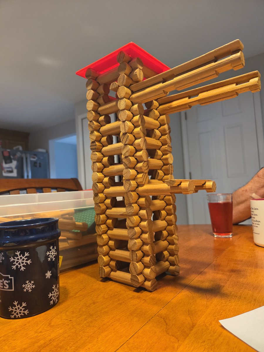 SneakyDewski's tweet photo. @SpaceX @Starlink Good Morning! I started at T-10mins and finished T-0:30. Launch Days are always fun! #starship #flight14 #launchtower @playskool #Lincolnlogs #spaceflight #resume <--Lol😉🤣 https://t.co/zWG59soO8I