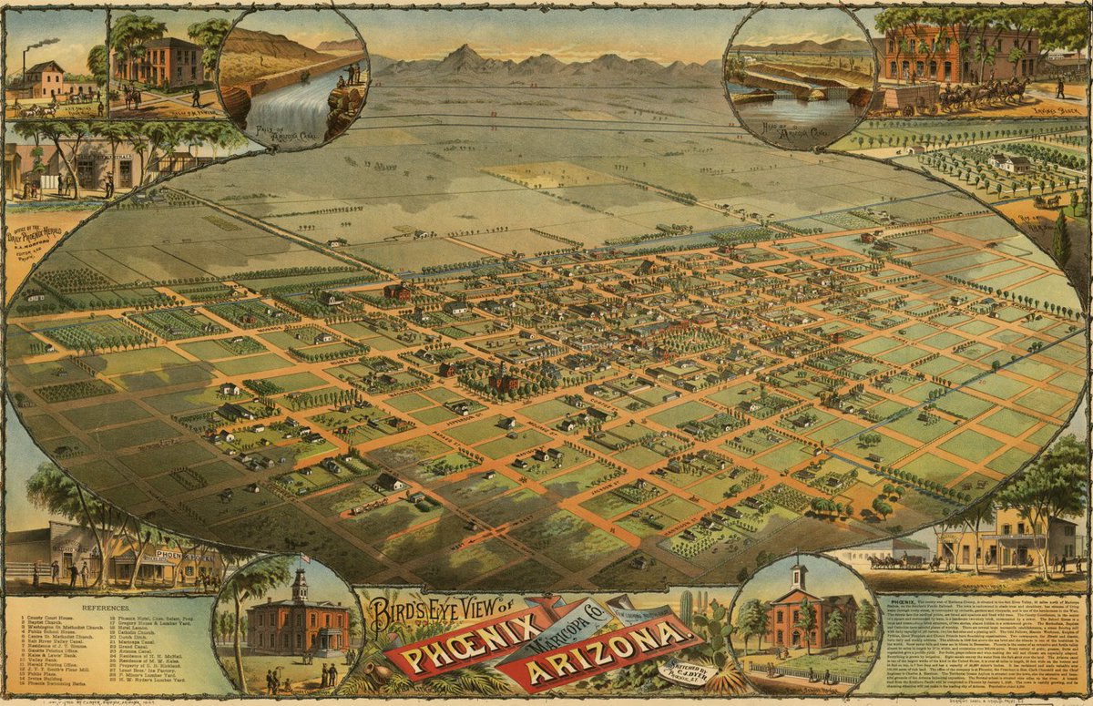 LOCMaps's tweet photo. This beautiful 1885 panoramic view of Phoenix captures the Arizona capital just a few years after its incorporation.

Take a closer look here: https://t.co/dCQhNzI68g https://t.co/h6JkjzNLP7