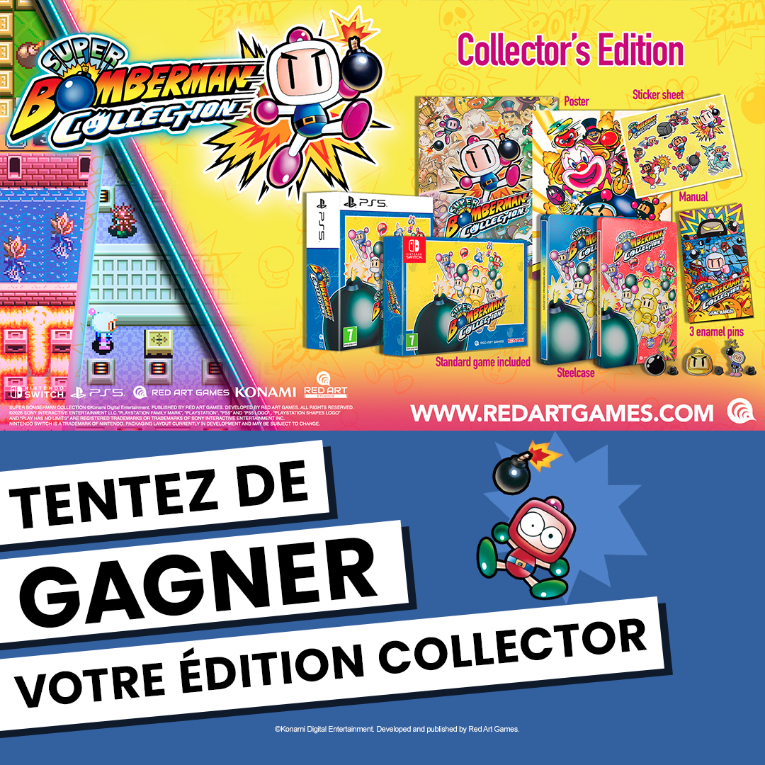 Micromania_Fr's tweet photo. Super Bomberman Collection est dispo ! En attendant, nous vous proposons de gagner votre édition collector PS5 ⤵️

💣️ Like⁣⁣⁣, RT &amp; Follow @Micromania_Fr&amp; @RedArtGames 
💣️ Mentionne en réponse un ami avec #MicromaniaBomberman

Tirage au sort dans 7 jours https://t.co/rlOy3srGIt