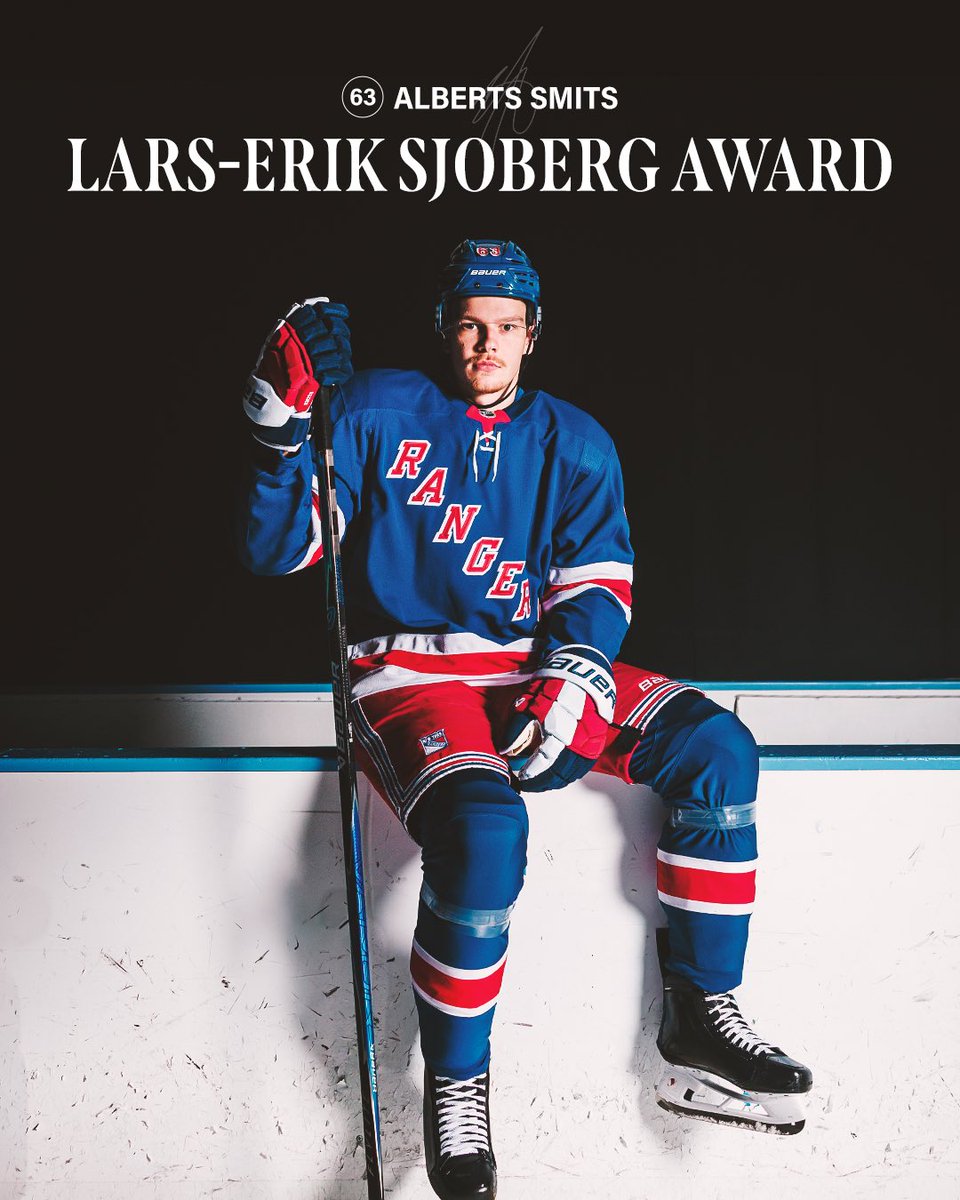 NYRangers's tweet photo. Alberts Smits has been named this year's winner of the Lars-Erik Sjoberg Award, given annually to the top #NYR rookie in Training Camp as selected by the media.

Congrats, Alberts! 👏 https://t.co/u3Xei814VD