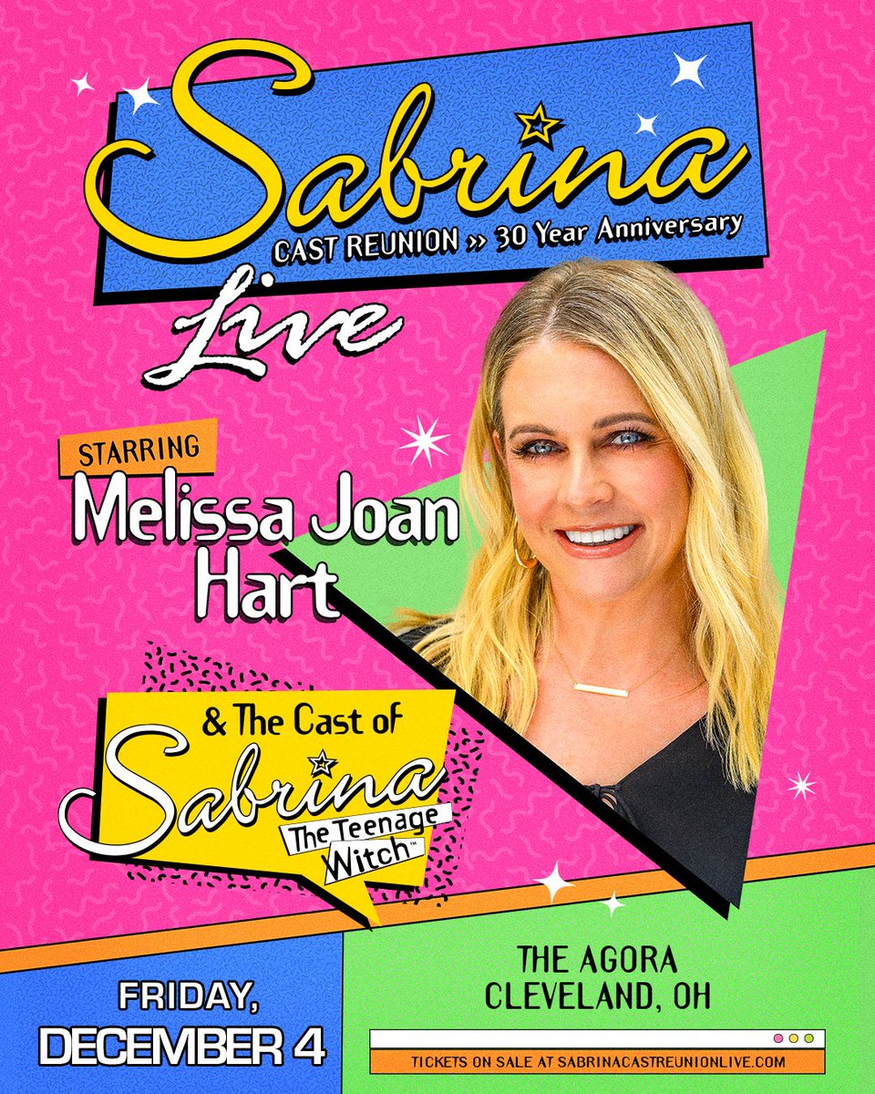 AgoraCLE's tweet photo. ✨ JUST ANNOUNCED ✨

Sabrina The Teenage Witch Cast Reunion: 30 Year Anniversary Starring Melissa Joan Hart

🗓 Fri. Dec. 4 | https://t.co/jLEbqun77M https://t.co/B55X7Hdcup