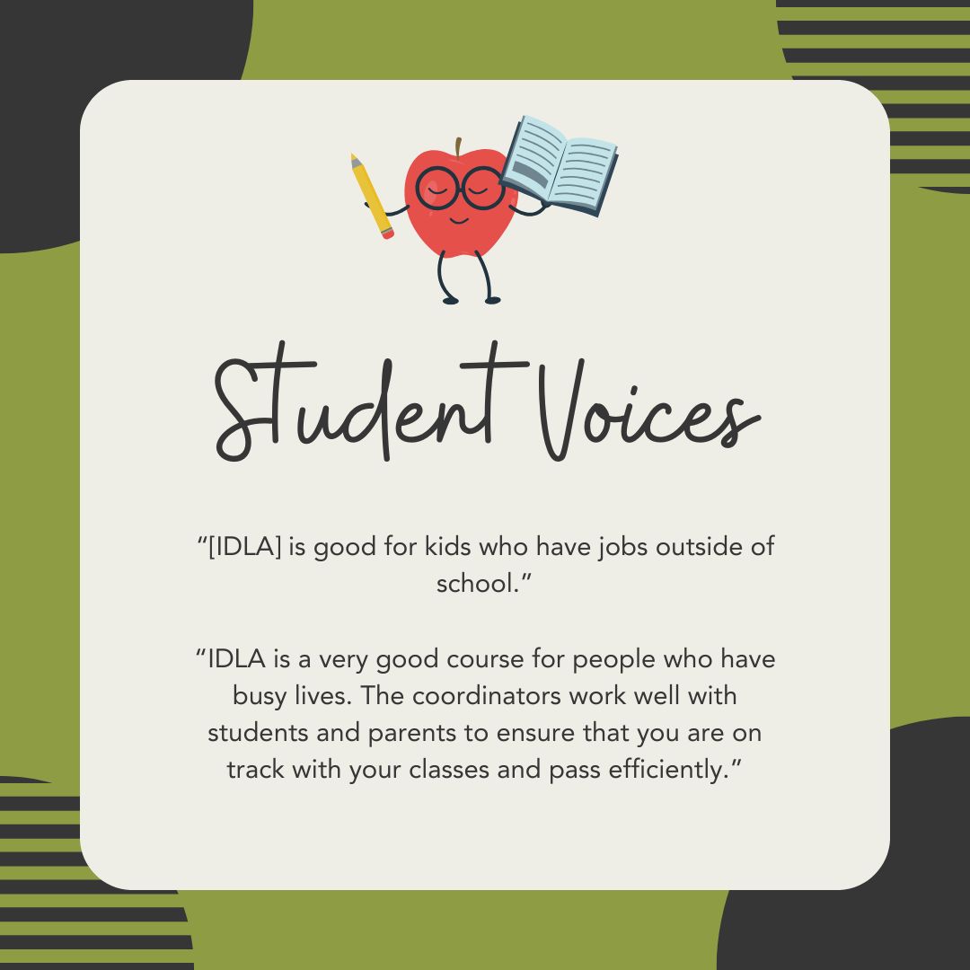 IDigLearning's tweet photo. Student Voices &amp; Vibes ✨
Every student balances a different combination of school, work, family, and extracurriculars. Having flexible learning options can help make those commitments a little more manageable.

#IDLA #iDigLearning #StudentVoices #StudentSuccess #FlexibleLearning https://t.co/aPSdg9JMxW