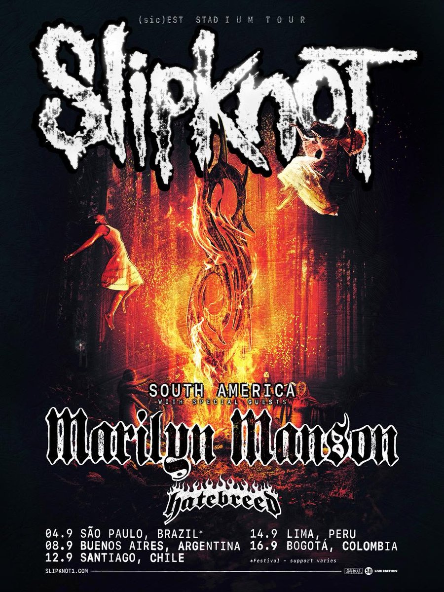ManausRock's tweet photo. SOUTH AMERICA 2027: (sic)est Stadium Tour with special guests Marilyn Manson and Hatebreed

04.9 - São Paulo, Brazil | The Town
08.9 - Buenos Aires, Argentina
12.9 - Santiago, Chile
14.9 - Lima, Peru
16.9 - Bogotá, Colombia https://t.co/aGnx14kQHL