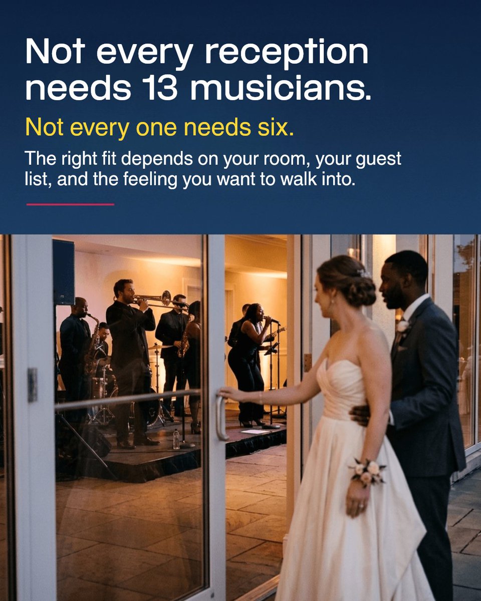 therfactorband's tweet photo. Pick the band size that fits your wedding vibe.

Choose 6, 8, 10, or 13 musicians for the room, guest count, and energy you want.

The R Factor keeps the same polished live sound at every size.

Book with confidence today. https://t.co/63PZCFwhrI https://t.co/vqFhALUrxN
