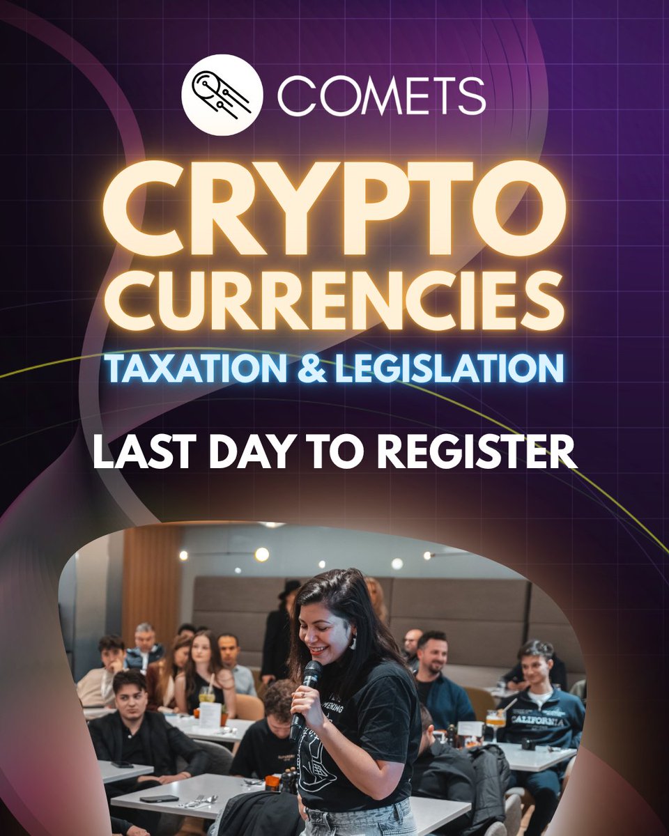 cometsweb3's tweet photo. Tomorrow's the day!

On 29th September, @cometsweb3 Crypto Currencies: Fiscality, Legislation & Taxes opens its doors in Sibiu. One evening on crypto, taxation and regulation in Romania, with accountants, lawyers, traders and founders who work with these topics every day.

One day left to grab your seat. Save your spot today!

Link in the comments.