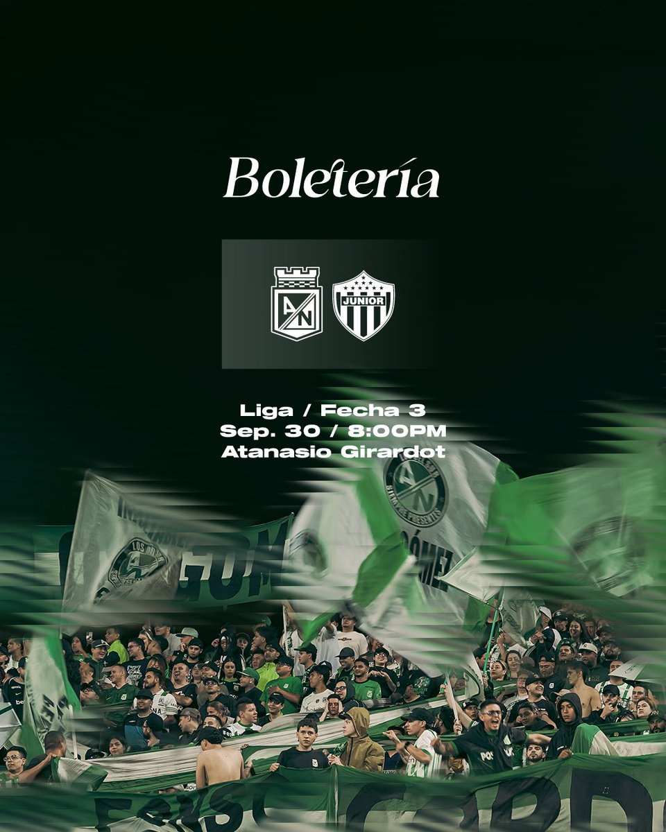 nacionaloficial's tweet photo. ¡Juntos al Atanasio, Verdolagas! 🇳🇬 

Ya está a la venta la boletería para el partido ante Junior, válido por la fecha 3 de Liga. 

Asegura tu entrada 👇 
https://t.co/dKmQUYitkj https://t.co/o7mgJy5FKE