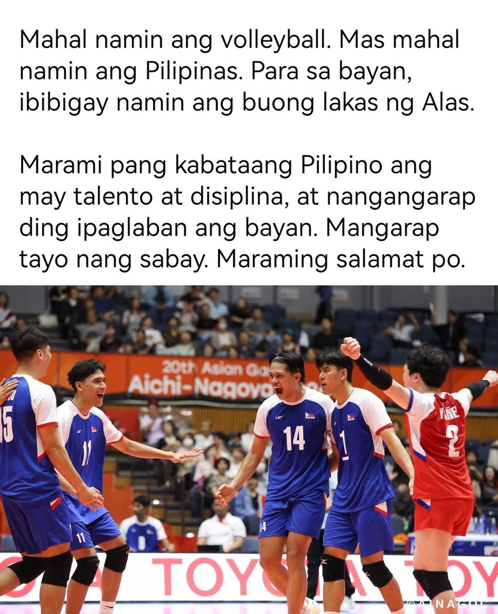 _madebykaii's tweet photo. “Bilang team captain, nagsalita ako mula sa malasakit sa mga kasama ko at sa kinabukasan ng volleyball.”

“Itutuon namin ang lakas at isip sa susunod na laro, dala ang dangal ng paglalaro para sa Pilipinas.”

Captain Bryan Bagunas! 🫡🇵🇭

#AlasPilipinas https://t.co/doq8c8yItS