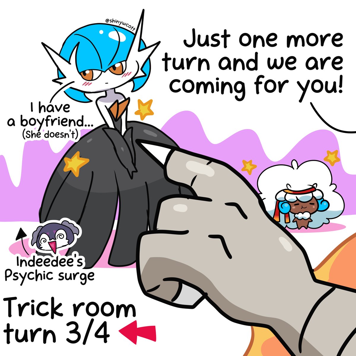 Shinywcott's tweet photo. When they think Trick Room is finally over,
just to realize the nightmare is restarting  💀◟(˶╹̆ω╹̆˵)◜✨✨✨

#PokemonChampions https://t.co/bR5CHytZ3d