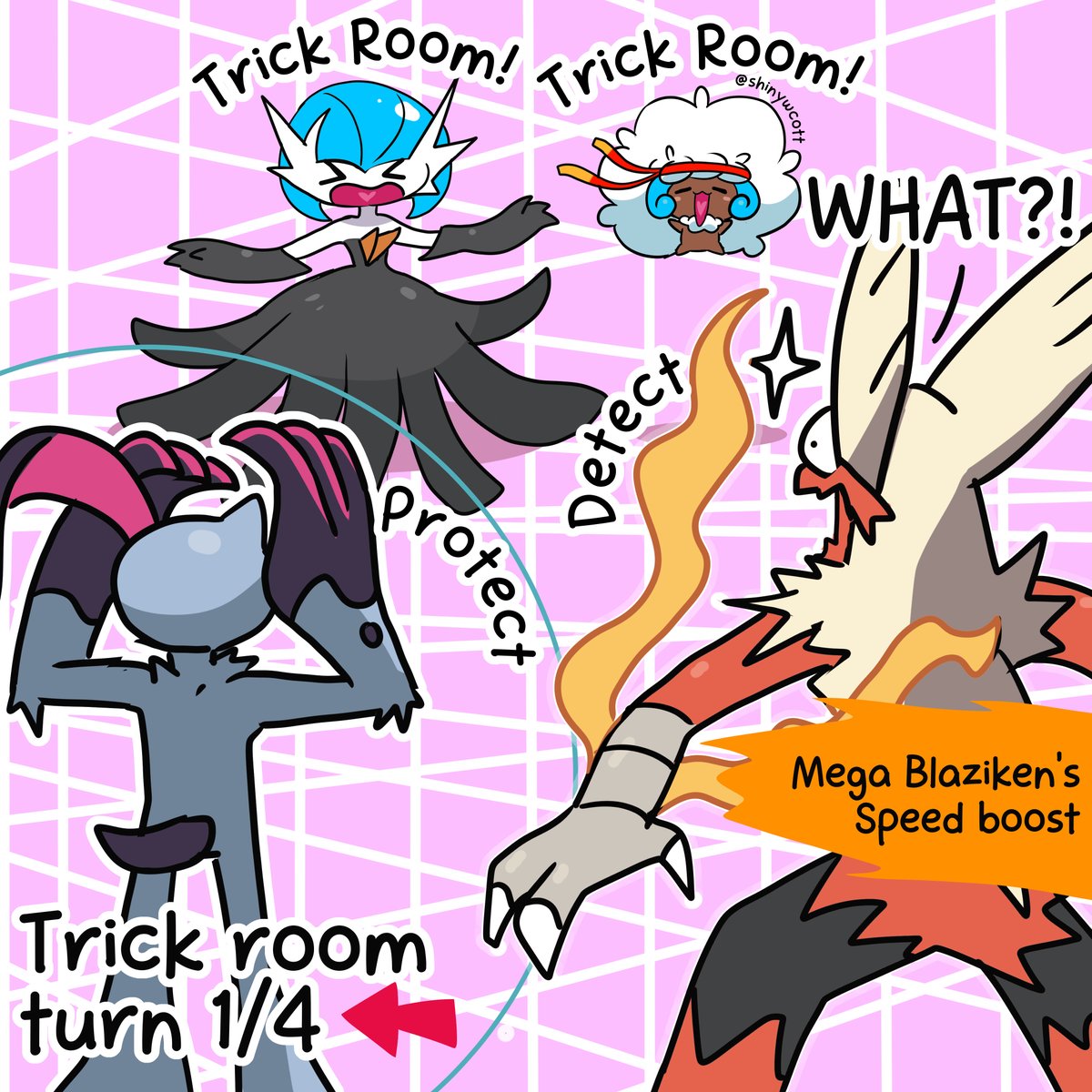 Shinywcott's tweet photo. When they think Trick Room is finally over,
just to realize the nightmare is restarting  💀◟(˶╹̆ω╹̆˵)◜✨✨✨

#PokemonChampions https://t.co/bR5CHytZ3d