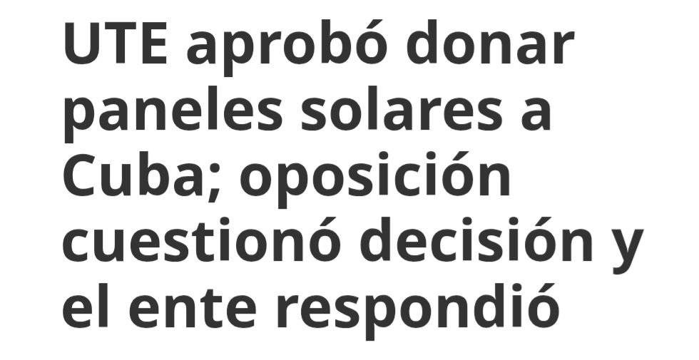 danielaleoni13's tweet photo. Si la donación de leche en polvo del Gobierno a Cuba resultó turbia, me imagino que la donación directa entre Empresas Estatales (UTE-UNE) de 99 paneles solares debería ser "opaca".

Alguien tiene idea de a dónde habrán ido a parar ? https://t.co/ND6FiORsuH
